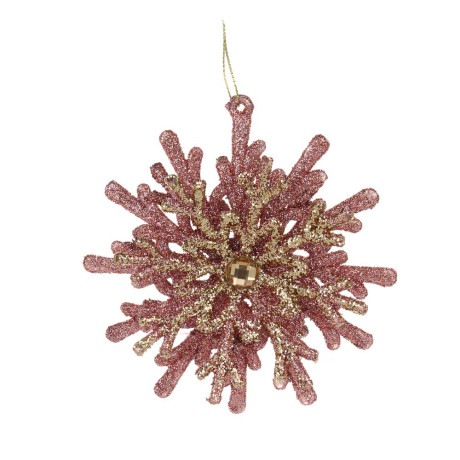 СНОУ БУМ Подвеска декоративная "Снежинка" 12 см, пластик, глиттер, розовое золото