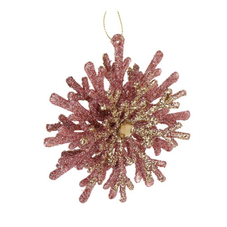 СНОУ БУМ Подвеска декоративная "Снежинка" 12 см, пластик, глиттер, розовое золото