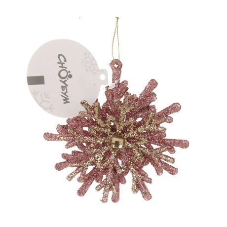 СНОУ БУМ Подвеска декоративная "Снежинка" 12 см, пластик, глиттер, розовое золото