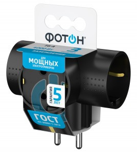 ФОТОН разветвитель (тройник Т-обр.) 3роз. земля 250V 16A черный АМ 16-3ТЕ 25411