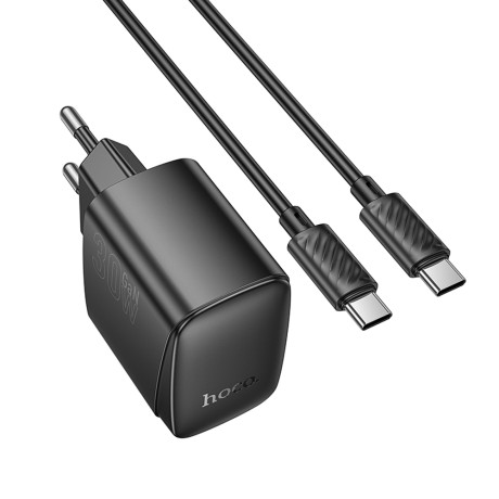 hoco. Зарядное устройство модель CS61A, USB+C 30W+ Кабель для зарядки С-С, цвет: черный