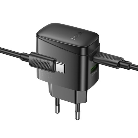 hoco. Зарядное устройство модель CS61A, USB+C 30W+ Кабель для зарядки С-С, цвет: черный