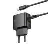 hoco. Зарядное устройство модель CS61A, USB+C 30W+ Кабель для зарядки С-С, цвет: черный