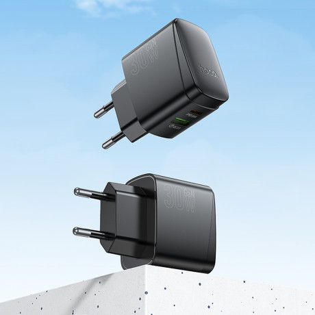 hoco. Зарядное устройство модель CS61A, USB+C 30W+ Кабель для зарядки С-С, цвет: черный