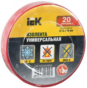 IEK изолента ПВХ 15/20 красная 0,13х15 мм, 20 м