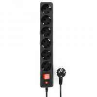 Гарнизон Сетевой фильтр (удл.) ПВС 3х0.75 6роз. 1.8м 10А земля, черный, пакет ECL-6-B-1.8