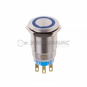 REXANT выключатель-кнопка  антивандальная O19 Фикс 250В(5с)ON-OFF/OFF-ON подсв/синяя ,36-3441