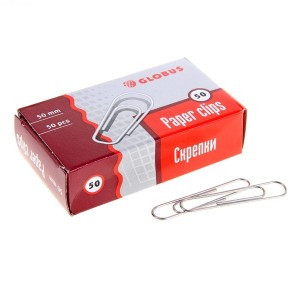 Скрепки GLOBUS 50 мм, металлические б/покрытия 50 шт, карт. упак 897766