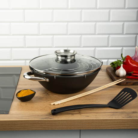 SATOSHI Казан чугун,28см,3,6л,антипр.покр,решетка,стекл.крыш,нейлон.лопатка,бамб.палочки,индукция