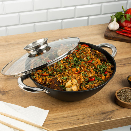 SATOSHI Казан чугун,28см,3,6л,антипр.покр,решетка,стекл.крыш,нейлон.лопатка,бамб.палочки,индукция