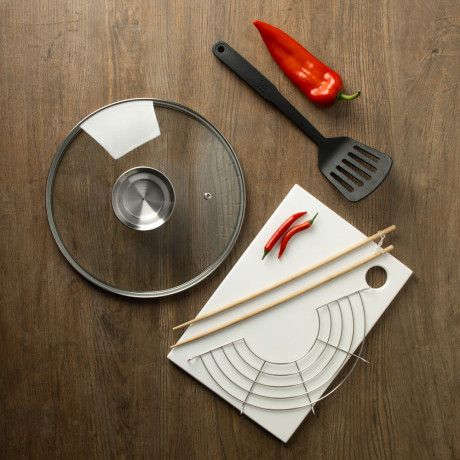 SATOSHI Казан чугун,28см,3,6л,антипр.покр,решетка,стекл.крыш,нейлон.лопатка,бамб.палочки,индукция