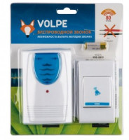 Volpe звонок беспроводной 80м, 32 мелодии, инд, бел/голуб, кнопка IP53, UDB-Q032 W-R1T1-32S-100M-WH