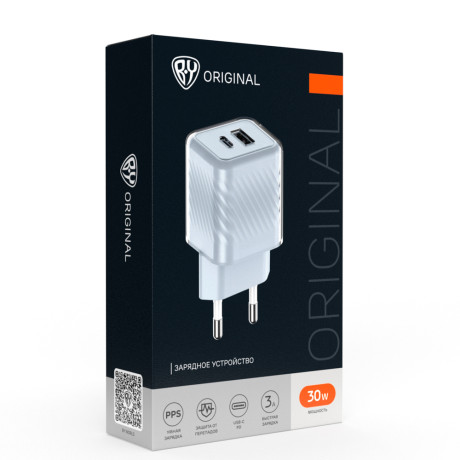BY Сетевое зарядное устройство Transparent USB-A, USB-C, QC, PD, PPS 30 Вт, белый