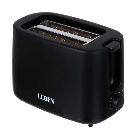 LEBEN Тостер, 650 Вт, 2 слота, регулятор мощности/степени прожарки, пластик, металл, чёрный