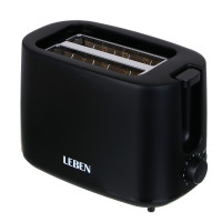LEBEN Тостер, 650 Вт, 2 слота, регулятор мощности/степени прожарки, пластик, металл, чёрный