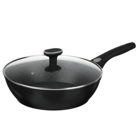 Сковорода глубокая литая тм SATOSHI Оникс с крышкой d28см, антипр.покр. мрамор, съем. ручка, индук.