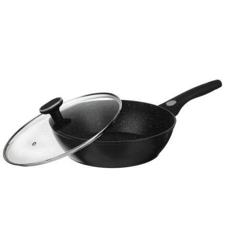 Сковорода глубокая литая тм SATOSHI Оникс с крышкой d28см, антипр.покр. мрамор, съем. ручка, индук.