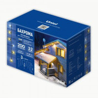 Гирлянда-бахрома ул. св/д мерцание  3м 200LED провод черн ULD-B3007-200/TBK WARMWHITE IP67 Uniel