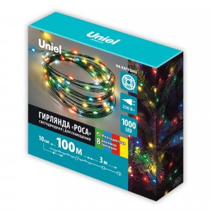 Uniel Гирлянда-нить св/д "Роса" 100м 1000LED разноцвет, провод зеленый ULD-S10000-1000/DGA IP20 DEW