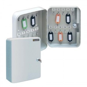 Шкафчик (Ключница) на 20 ключей BRAUBERG 200*80*160 мм, с замком, +20 брелоков, серый, 290337