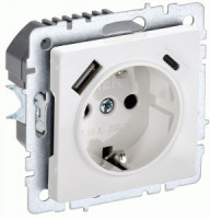 IEK BRITE мех. роз. СУ земля, штор. 16А с USB A+C 18Вт РЮш11-1-БрБ бел. BR-R14-16-U22-018-K01