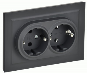 IEK BRITE роз. СУ 2 мест. земля  16А РС12-3-БрГ графит BR-R21-16-K53-F