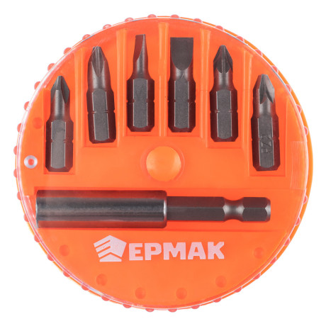 ЕРМАК Биты для шуруповерта, набор 7шт.,магнитный адаптер для бит, биты 25 мм, пластиковый кейс
