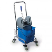 Тележка уборочная BRABIX, 1 съемное ведро 25 л, мех. отжим, корзина, метал. каркас, синяя, 601498