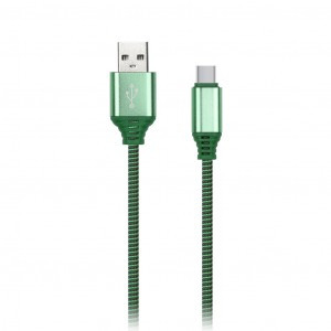 Дата-кабель USB(A)шт. - Type Cшт. Smartbuy нейлон.опл. Socks, 1м,, 2А, зел (iK-3112NS green)/100