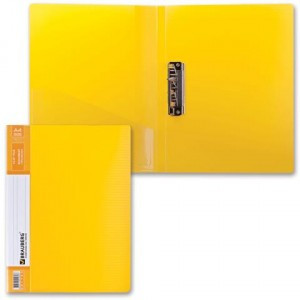 Папка с бок. мет. приж. и внутр. карм. BRAUBERG "Contract", желтая, до 100лист., 0,7мм, бизнес-класс