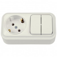 Bylectrica Вариант Блок (2 кл. выкл. 10А + роз 16А (земля) ОУ (корп. ABS) бежевый 2В-РЦ-7122