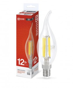 ASD/InHome лампа св/д Deco Свеча на ветру C37 E14 12W(1350lm) 4000K 4К 120x35 филам (нитевид) прозр