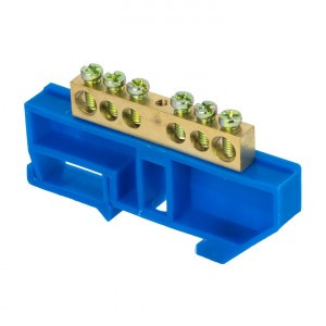 EKF Шина N "Ноль" (нул.) 8х12мм 125А 6 отв. синий изолятор на DIN-рейку латунь sn0-125-6-d