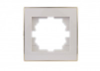 Lezard RAIN рамка 1 мест. горизонт. бел. с бок. вст. золото (PC) 703-0226-146