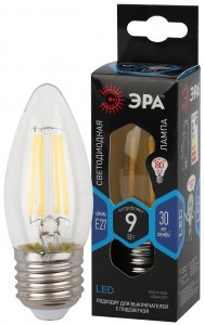 ЭРА F-LED свеча C35 E27 9W(770lm) 4000K 4K филамент (нитевидная) прозр. 100х35 B35-9W-840-E27 3225
