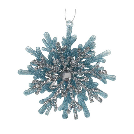 СНОУ БУМ Подвеска декоративная "Снежинка" 12 см, пластик, глиттер, голубой