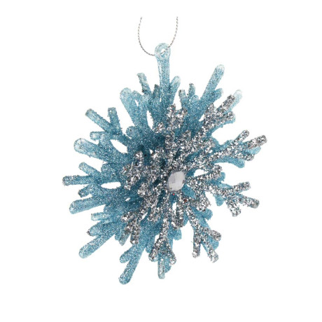 СНОУ БУМ Подвеска декоративная "Снежинка" 12 см, пластик, глиттер, голубой