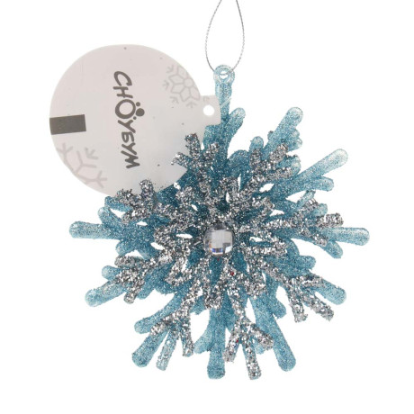 СНОУ БУМ Подвеска декоративная "Снежинка" 12 см, пластик, глиттер, голубой