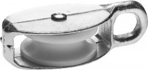 Блок ЗУБР одинарный, оцинкованный, нейлоновый шкив, 16x65мм, ТФ5, 1 шт