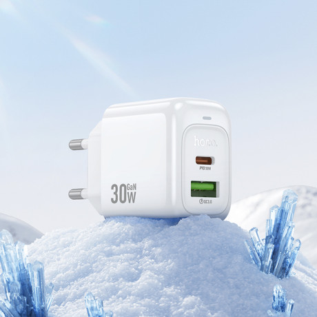 hoco. Зарядное устройство модель CS55A, USB+C 30W, цвет: белый