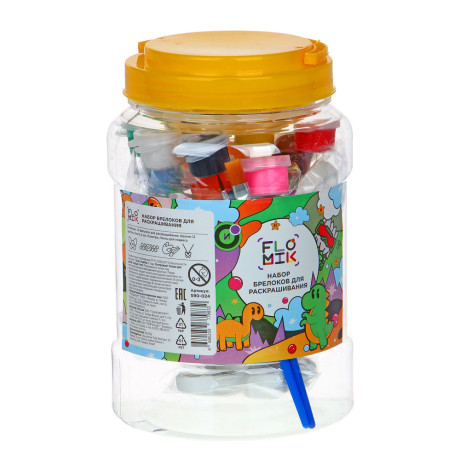 FLOMIK Фигуры для раскрашивания в форме зверят, 10 шт., краски, кисть, палитра в компл., ПВХ-банка