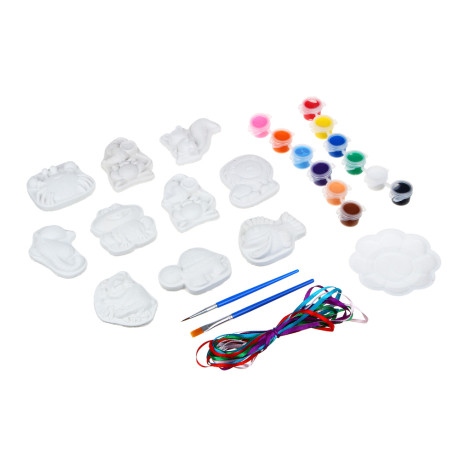 FLOMIK Фигуры для раскрашивания в форме зверят, 10 шт., краски, кисть, палитра в компл., ПВХ-банка