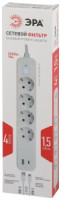 ЭРА Сетевой фильтр ПВС 3х0.75 4роз+USB+Type C 1,5м 10А белый термо/варист, земля, PP USF-4es-1,5m