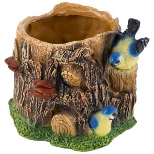 Кашпо "Пень с птичками" H - 17см, D - 16см