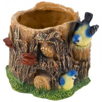 Кашпо "Пень с птичками" H - 17см, D - 16см