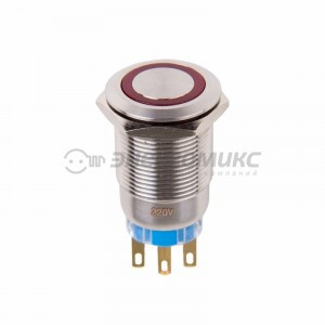 REXANT выключатель-кнопка  антивандальная O19 Фикс 250В(5с)ON-OFF/OFF-ON подсв/красная ,36-3440