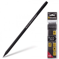 Набор карандашей ч/гр BRAUBERG &quot;Black Jack&quot; (Блэк Джек), 6шт, НВ, чер, чер.дер, с рез, заточ,180608