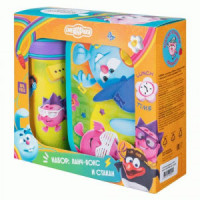 Набор ланч-бокс 0,98ли стакан детский с петлей 0,4л декор "СМЕШАРИКИ" голубой 431337902 Бытпласт