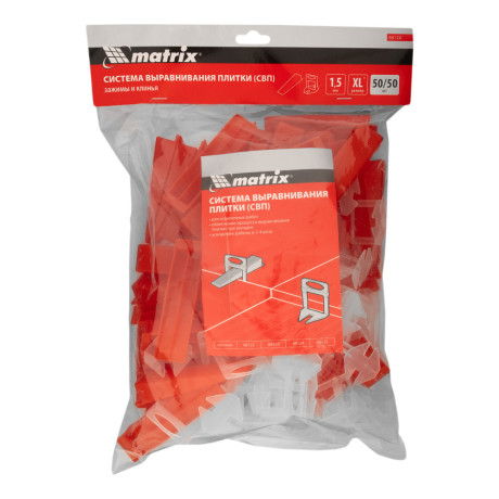 Комплект зажим + клин для системы выравнивания плитки СВП Ворота XL, 50/50 шт. в пакете Matrix