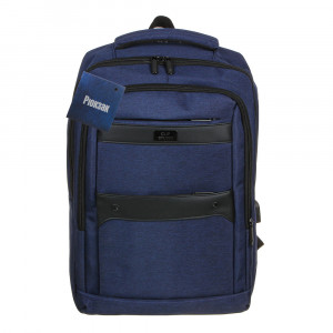 Рюкзак универсальный 45x29x16см, 1 отд, 2 карм., пласт.спинка, вставки из иск., USB, синий, ПЭ
